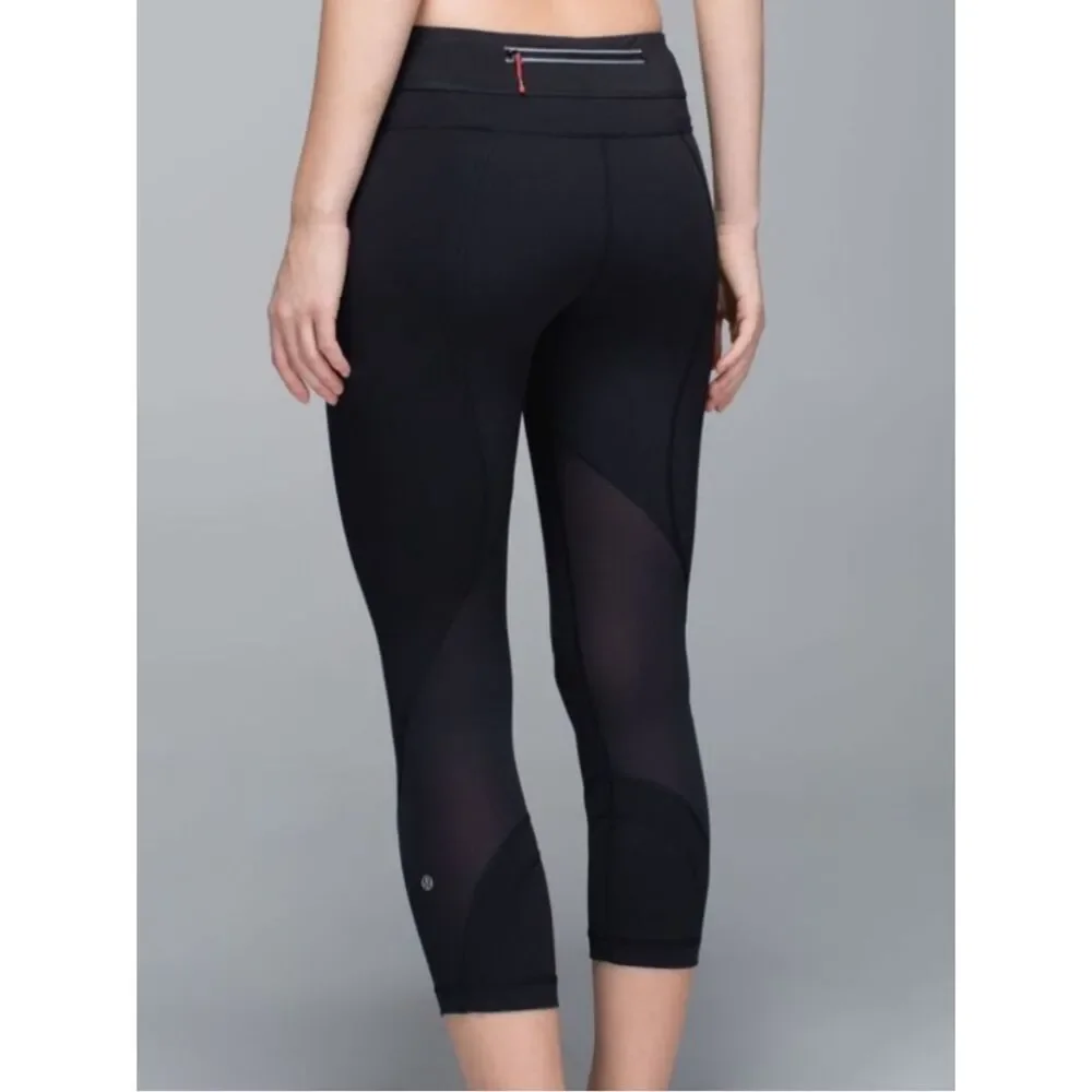 Lululemon Run Inspire Crop Legging Black Womens 8 FLAW
